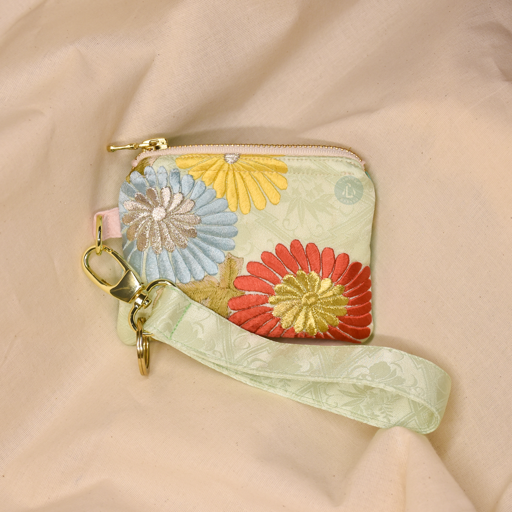 Upcycled Vintage Kimono Silk Coin Pouch + Key Fob Wristlet Set (GFLW1)