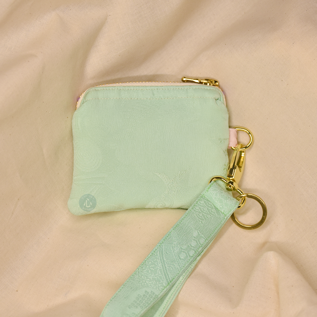 Upcycled Vintage Kimono Silk Coin Pouch + Key Fob Wristlet Set (GJrW1)