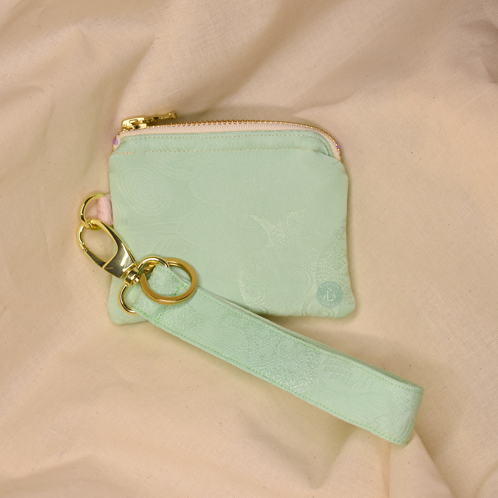 Upcycled Vintage Kimono Silk Coin Pouch + Key Fob Wristlet Set (GJrW1)