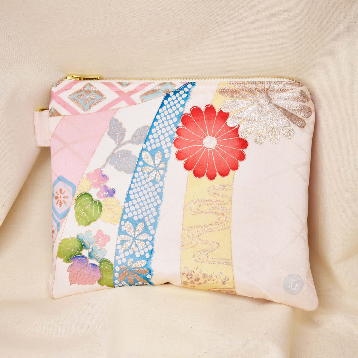 Upcycled Kimono Silk Large Pouch (IvyL3)