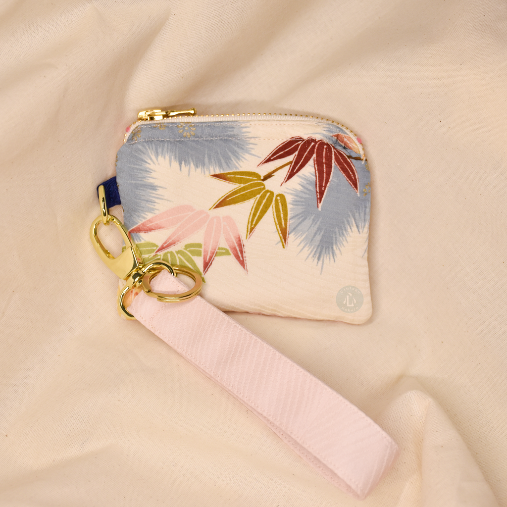Upcycled Vintage Kimono Silk Coin Pouch + Key Fob Wristlet Set (LtPW3)