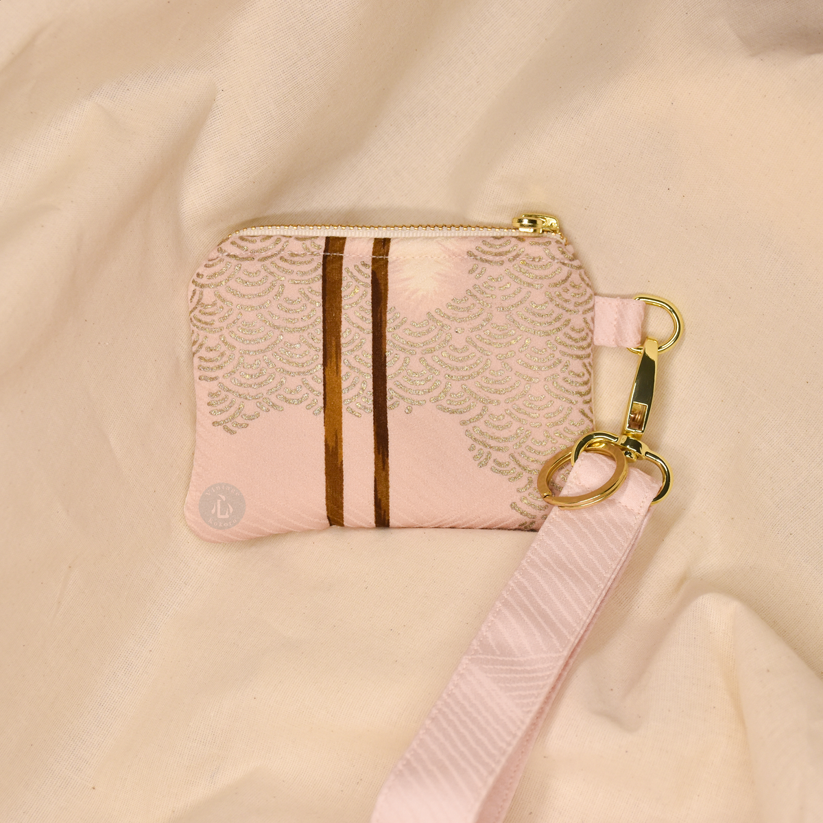 Upcycled Vintage Kimono Silk Coin Pouch + Key Fob Wristlet Set (LtPW4)