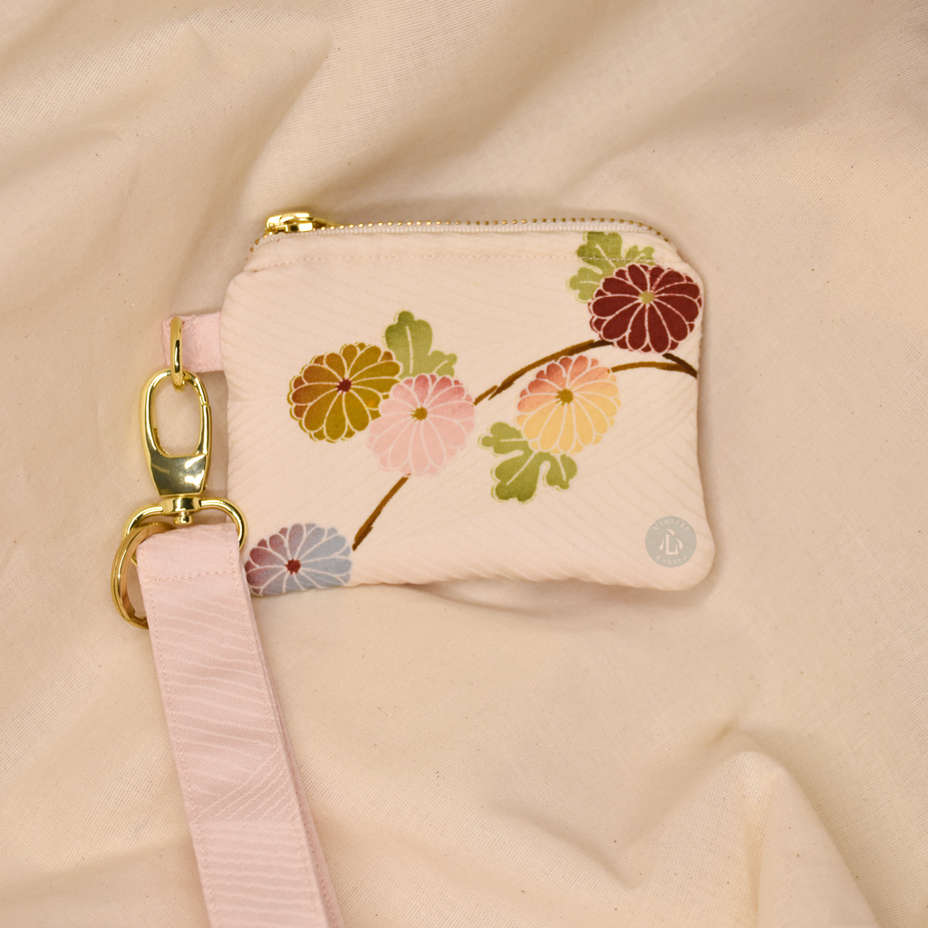Upcycled Vintage Kimono Silk Coin Pouch + Key Fob Wristlet Set (LtPW4)