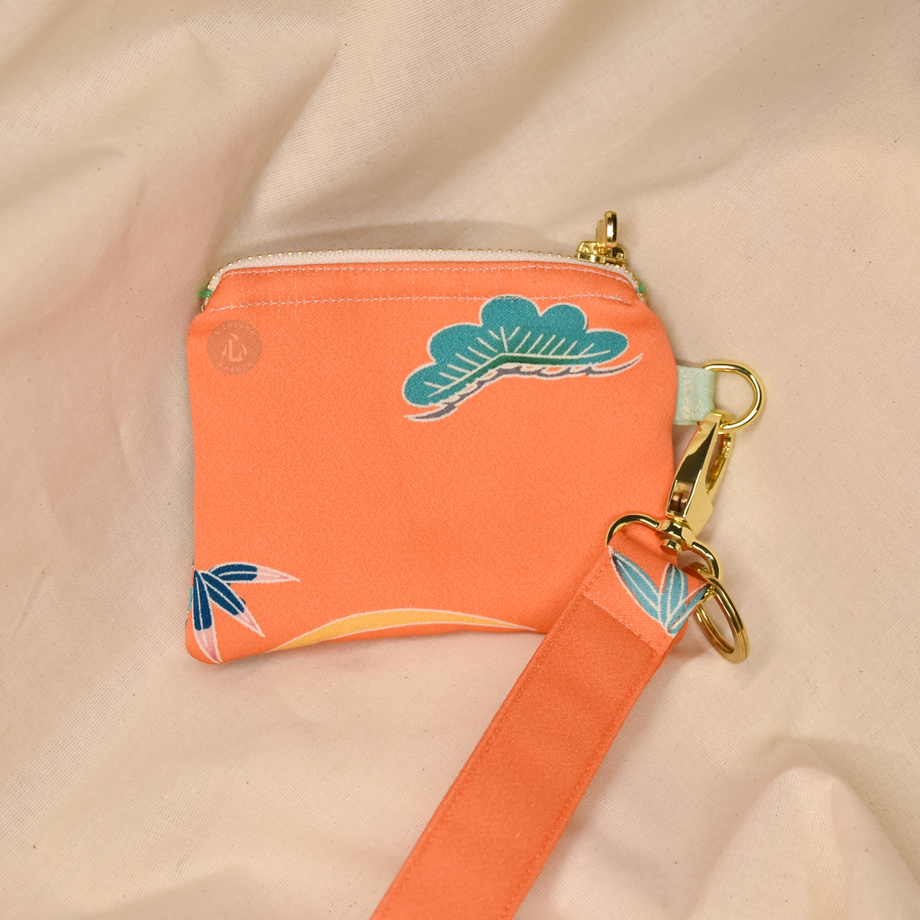 Upcycled Vintage Kimono Silk Coin Pouch + Key Fob Wristlet Set (OrgW4)