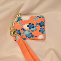 Upcycled Vintage Kimono Silk Coin Pouch + Key Fob Wristlet Set (OrgW4)