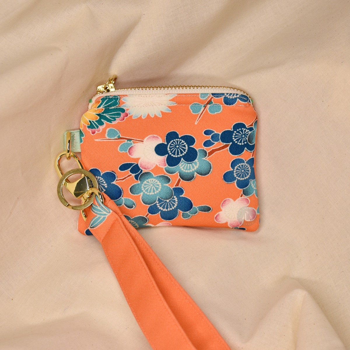 Upcycled Vintage Kimono Silk Coin Pouch + Key Fob Wristlet Set (OrgW4)