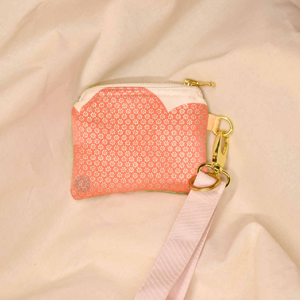 Upcycled Vintage Kimono Silk Coin Pouch + Key Fob Wristlet Set (PGW4)