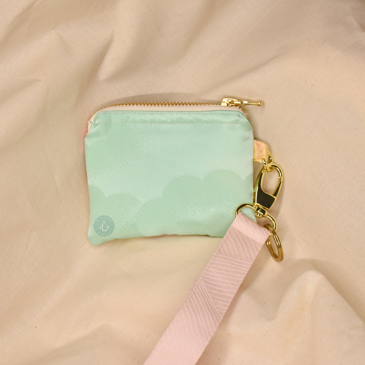 Upcycled Vintage Kimono Silk Coin Pouch + Key Fob Wristlet Set (PGW5)