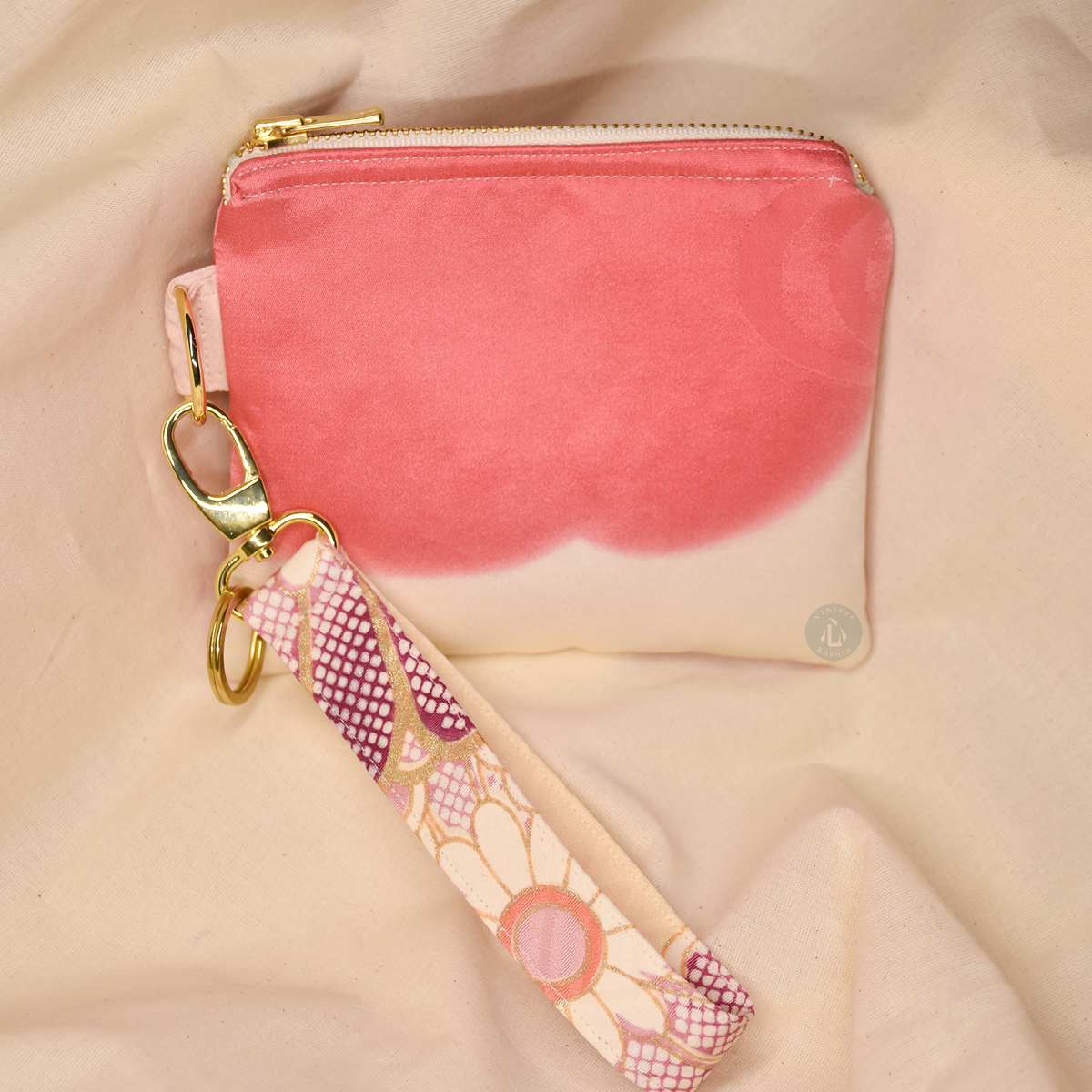 Med Upcycled Vintage Kimono Silk Pouch Wristlet Set (PkClW3)